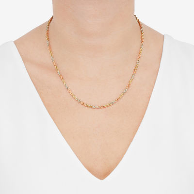 10K Tri-Color Gold Inch Hollow Rope Chain Necklace