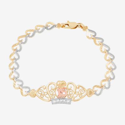 14K Two Tone Gold 7.5 Inch Solid Link Crown Link Bracelet