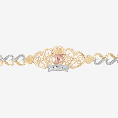 14K Two Tone Gold 7.5 Inch Solid Link Crown Link Bracelet