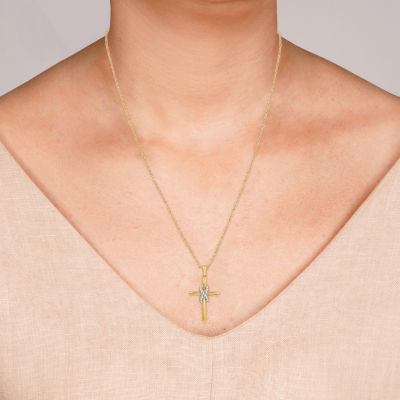 Yes, Please! Womens 1/10 CT. T.W. Lab Grown White Diamond Sterling Silver Cross Pendant Necklace