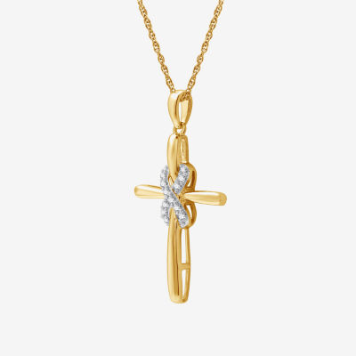 Yes, Please! Womens 1/10 CT. T.W. Lab Grown White Diamond Sterling Silver Cross Pendant Necklace