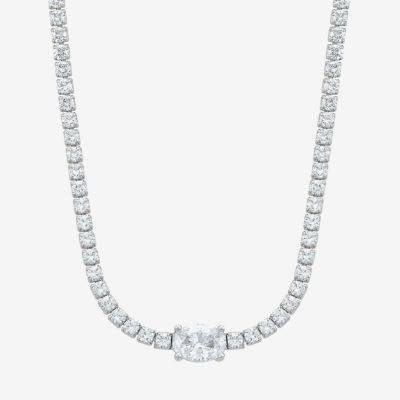 Diamonart Womens White Cubic Zirconia Sterling Silver Oval Tennis Necklaces