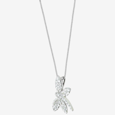 Dragonfly Womens Crystal Sterling Silver Pendant Necklace