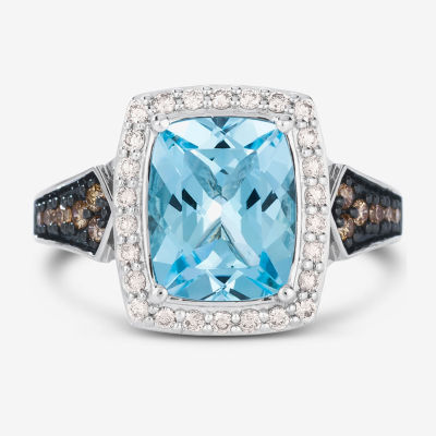 Le Vian® Grand Sample Sale Ring featuring 3 cts. Blue Topaz, 1/6 cts. Chocolate Diamonds® , 1/4 cts. Vanilla Diamonds® set in 14K Vanilla Gold®