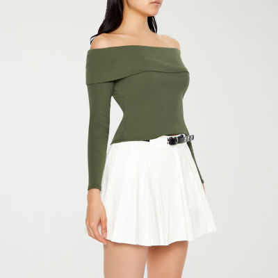 Forever 21 Juniors Off Shoulder Knit Womens Straight Neck Long Sleeve