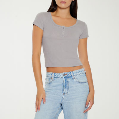 Forever 21 Womens Scoop Neck Short Sleeve Crop Top Juniors