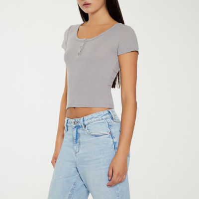 Forever 21 Womens Scoop Neck Short Sleeve Crop Top Juniors