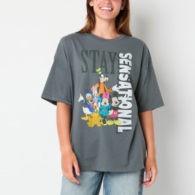 Juniors Oversized Tee Womens Crew Neck Short Sleeve Mickey and Friends Graphic T-Shirt