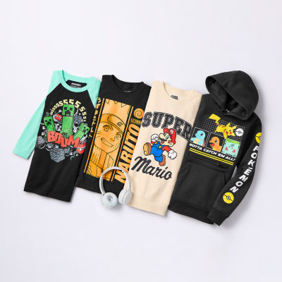 Little & Big Kid Boys Crew Neck Long Sleeve Regular Fit Minecraft Graphic T-Shirt