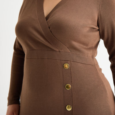 Maia Womens Plus Long Sleeve Midi Sweater Dress