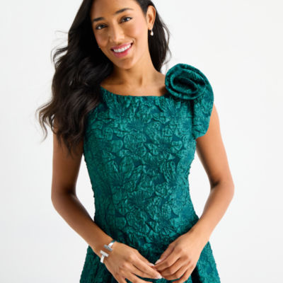 Brianna Milay Womens Sleeveless Applique Midi Fit + Flare Dress