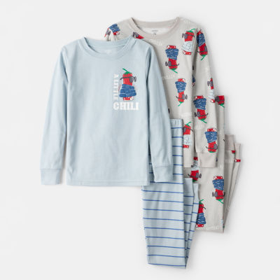 Carter's Velboa Little & Big Kid Boys Rib Round Neck Long Sleeve 4-pc. Pajama Sets