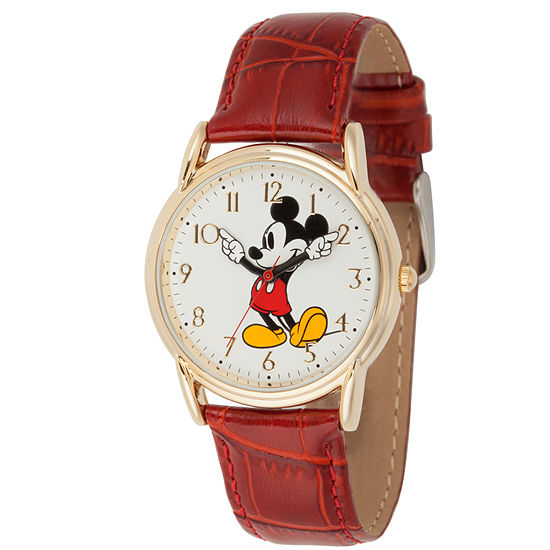 Disney Mickey Mouse Mens Red Leather Strap Watch Wds000407