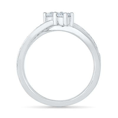 Womens 1/2 CT. T.W. Mined White Diamond 10K Gold Crossover Cocktail Ring