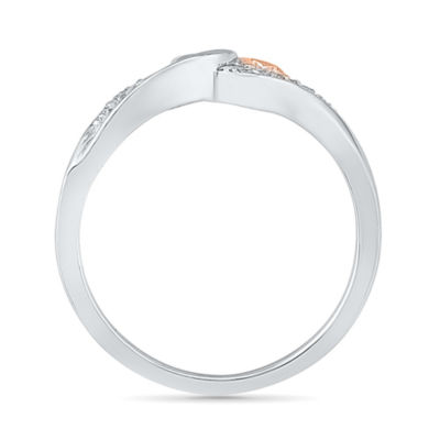 "Mom" Womens 2MM Diamond Accent Natural White Diamond 10K Gold Heart Band