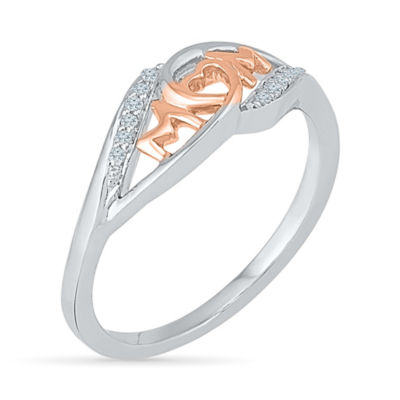 "Mom" Womens 2MM Diamond Accent Natural White Diamond 10K Gold Heart Band