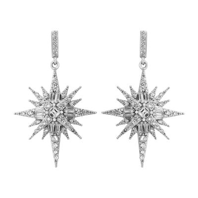 Diamonart 2 Ct Tw White Cubic Zirconia Sterling Silver Star Drop Earrings