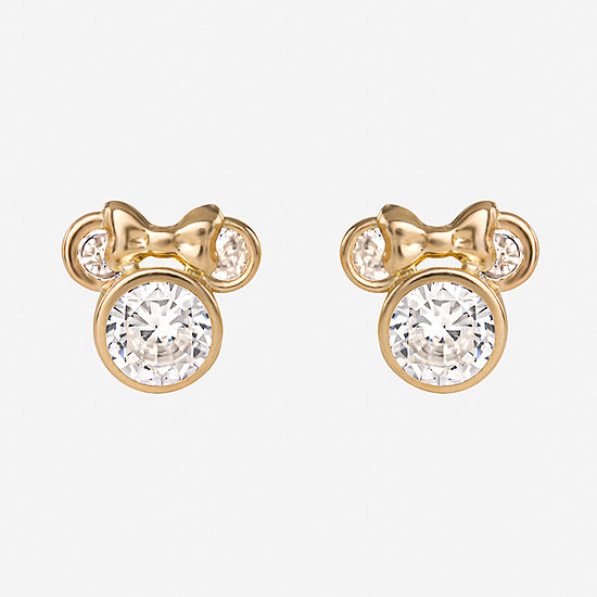 White Cubic Zirconia 14K Gold 8.7mm Minnie Mouse Stud Earrings