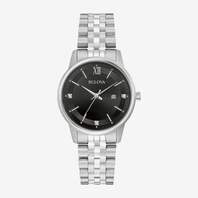 Bulova Classic Unisex Adult Crystal Accent Silver Tone Stainless Steel Bracelet Watch 96p226