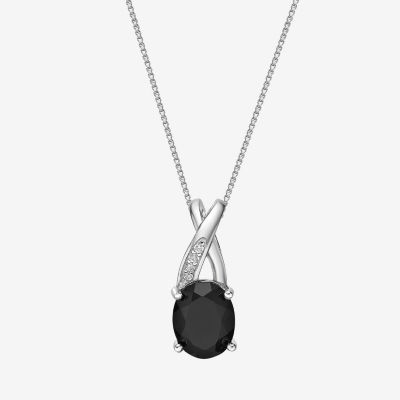 Womens Genuine Black Onyx Sterling Silver Oval 18 Inch Pendant Necklace