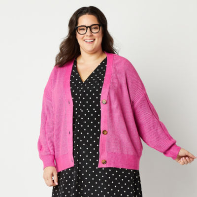 Plus Womens V Neck Long Sleeve Cardigan