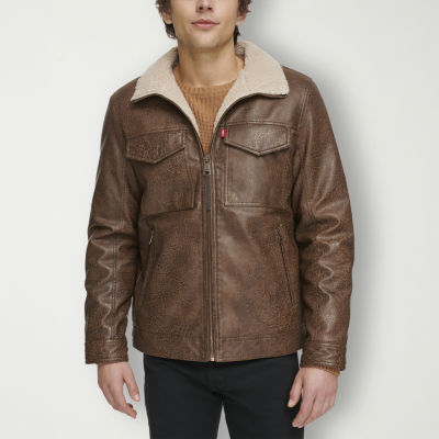 Levi's Faux Leather Mens Sherpa Lined Midweight Field Jacket