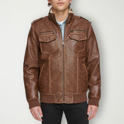 Levi's Mens Faux Leather Sherpa Lined Midweight Bomber Jacket