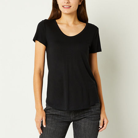 a.n.a Womens Scoop Neck Short Sleeve T-Shirt, Petite Small, Black