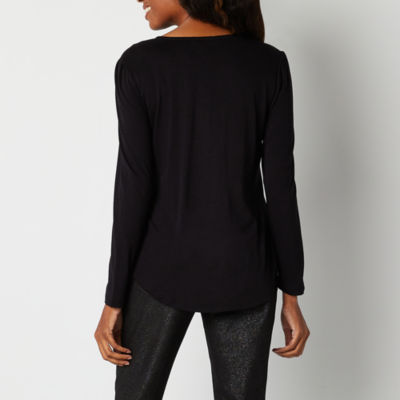 Liz Claiborne Womens Long Sleeve Regular Fit Henley Shirt