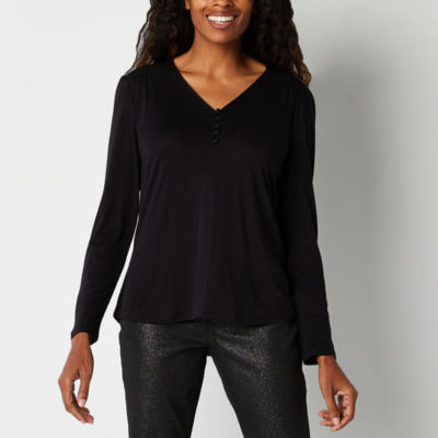 Liz Claiborne Womens Long Sleeve Regular Fit Henley Shirt