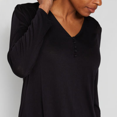 Liz Claiborne Womens Long Sleeve Regular Fit Henley Shirt