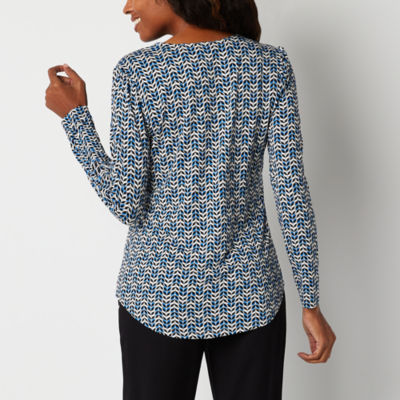 Liz Claiborne Womens Long Sleeve Regular Fit Henley Shirt