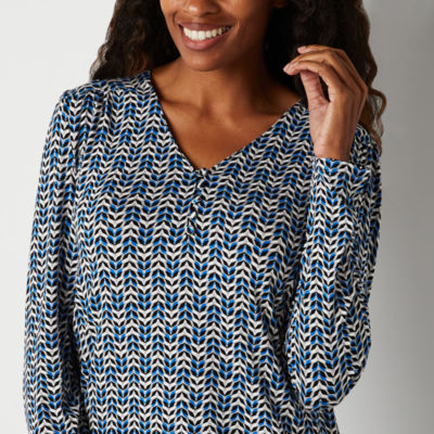 Liz Claiborne Womens Long Sleeve Regular Fit Henley Shirt
