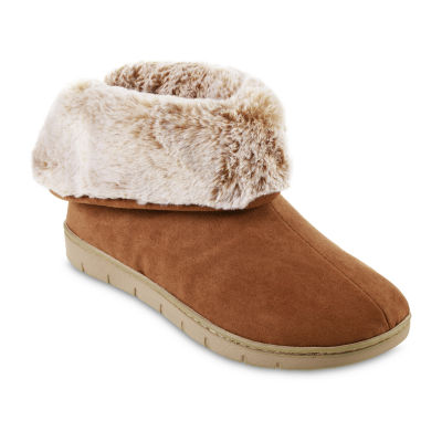 Isotoner Recycled Microsuede And Fur Womens Bootie Slippers