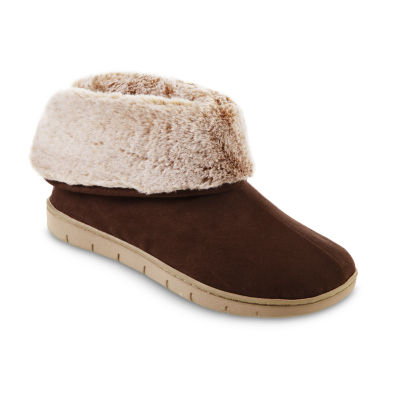 Isotoner Recycled Microsuede And Fur Womens Bootie Slippers, Color ...