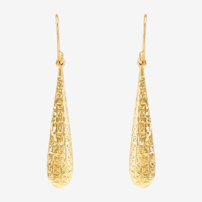Womens 10K Gold Round Drop Earrings