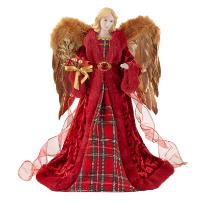 North Pole Trading Co. 16in Red Plaid Christmas Angel Figurine