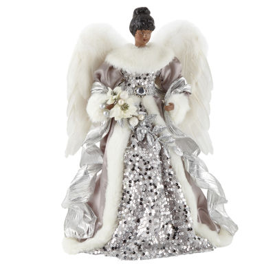 North Pole Trading Co. 16in Silver African American Christmas Angel Figurine