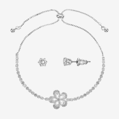 Sparkle Allure Womens Cubic Zirconia Pure Silver Over Brass Flower 2-pc. Jewelry Set