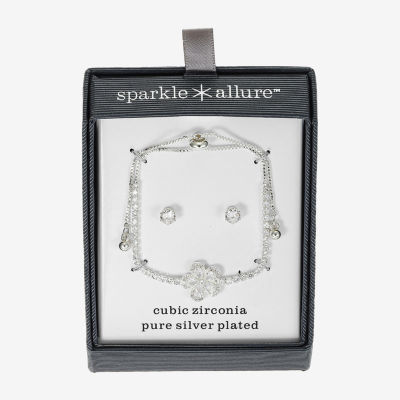 Sparkle Allure Womens Cubic Zirconia Pure Silver Over Brass Flower 2-pc. Jewelry Set