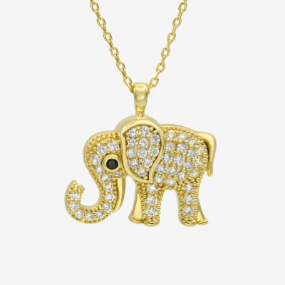 Sparkle Allure Elephant Cubic Zirconia 14K Gold Over Brass 16 Inch Cable Pendant Necklace