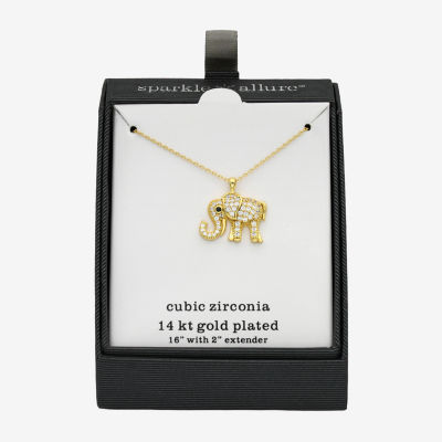 Sparkle Allure Elephant Cubic Zirconia 14K Gold Over Brass 16 Inch Cable Pendant Necklace