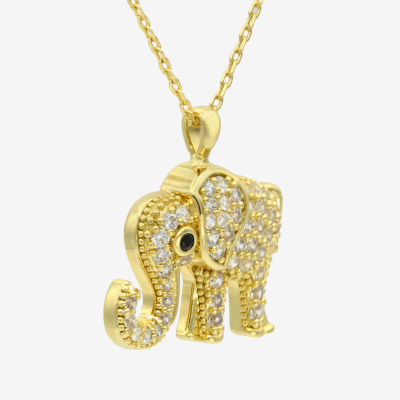 Sparkle Allure Elephant Womens Cubic Zirconia 14K Gold Over Brass 16 Inch Pendant Necklace