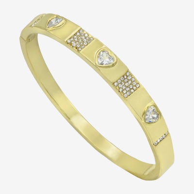 Sparkle Allure 14K Gold Over Brass Heart Bangle Bracelet