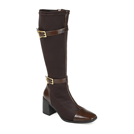 Journee Collection Womens Gaibree Stacked Heel Riding Boots, 7 Wide, Brown
