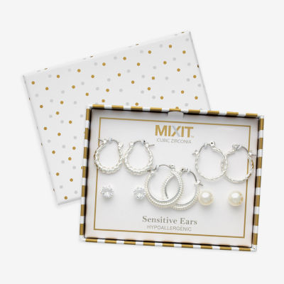 Mixit Hypoallergenic 5 Pair Simulated Pearl Round Earring Set