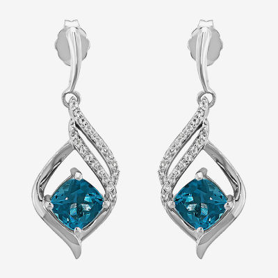 Genuine Blue Topaz Sterling Silver Drop Earrings