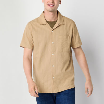 Frye and Co. Jacquard Mens Regular Fit Short Sleeve Button-Down Shirt