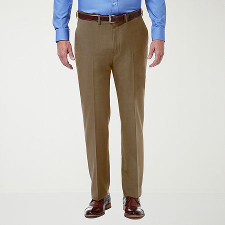 Haggar Mens Premium Comfort Classic Fit Flat Front Dress Pant, 34 34, Brown