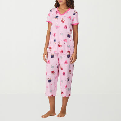 Cuddl Duds Womens V-Neck Short Sleeve 2-pc. Pajama Sets